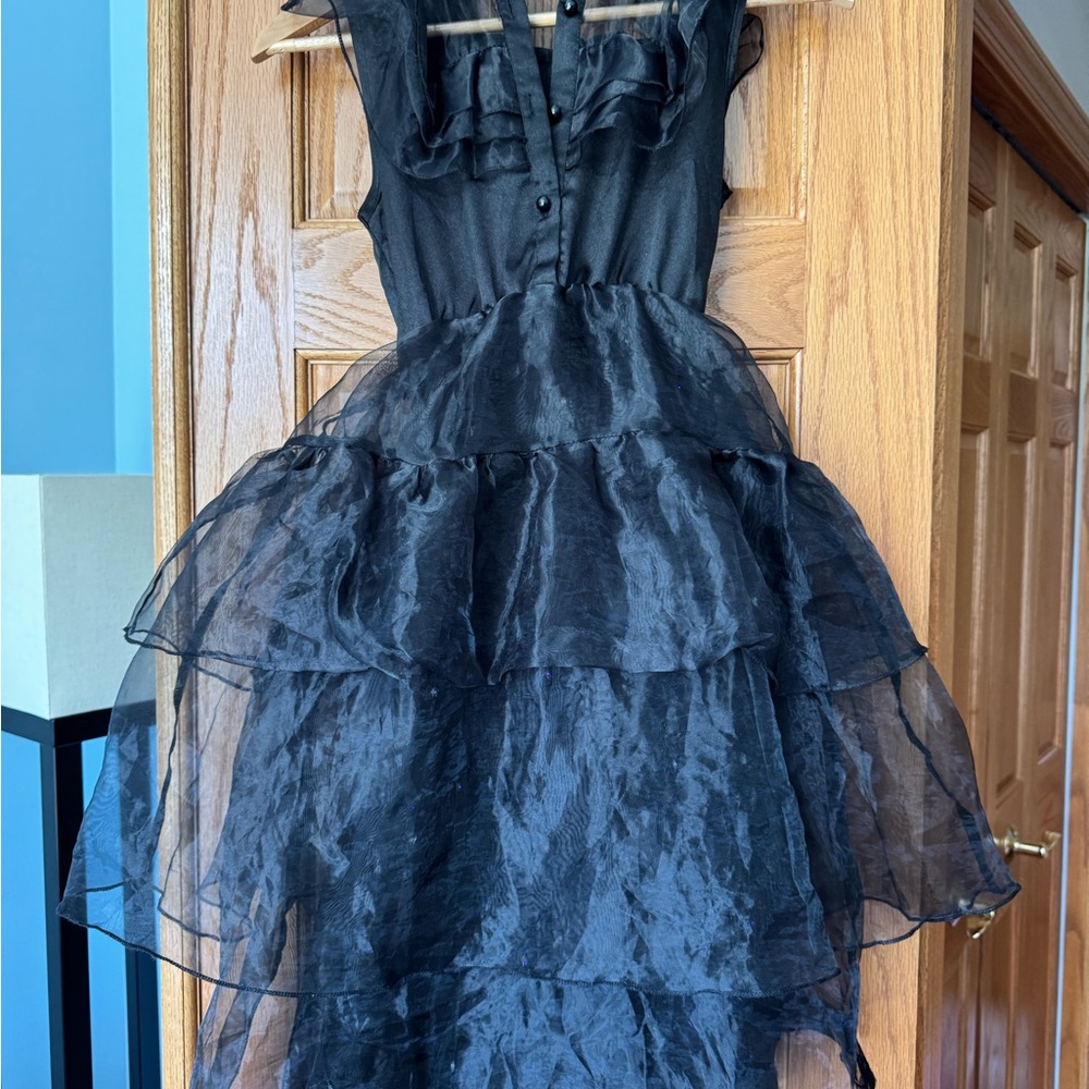 EUC Uporpor Wednesday Addams LED Elegant Black Tiered Dress Size 6